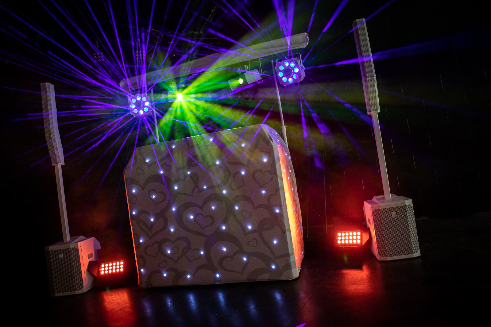 Andy Flash DJ sound and lighting setup ready for an event